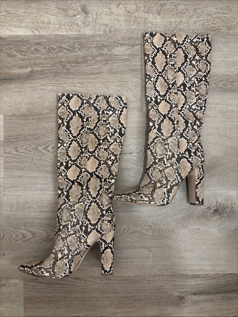 Steve Madden - Neutral Snake Print Knee-High Block Heel Boots - Women's - Sz 10
